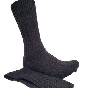 Mens Ribbed 81% Cashmere Mid Calf Socks 10-13 Warm Cozy Garnet Hill Brown Marl